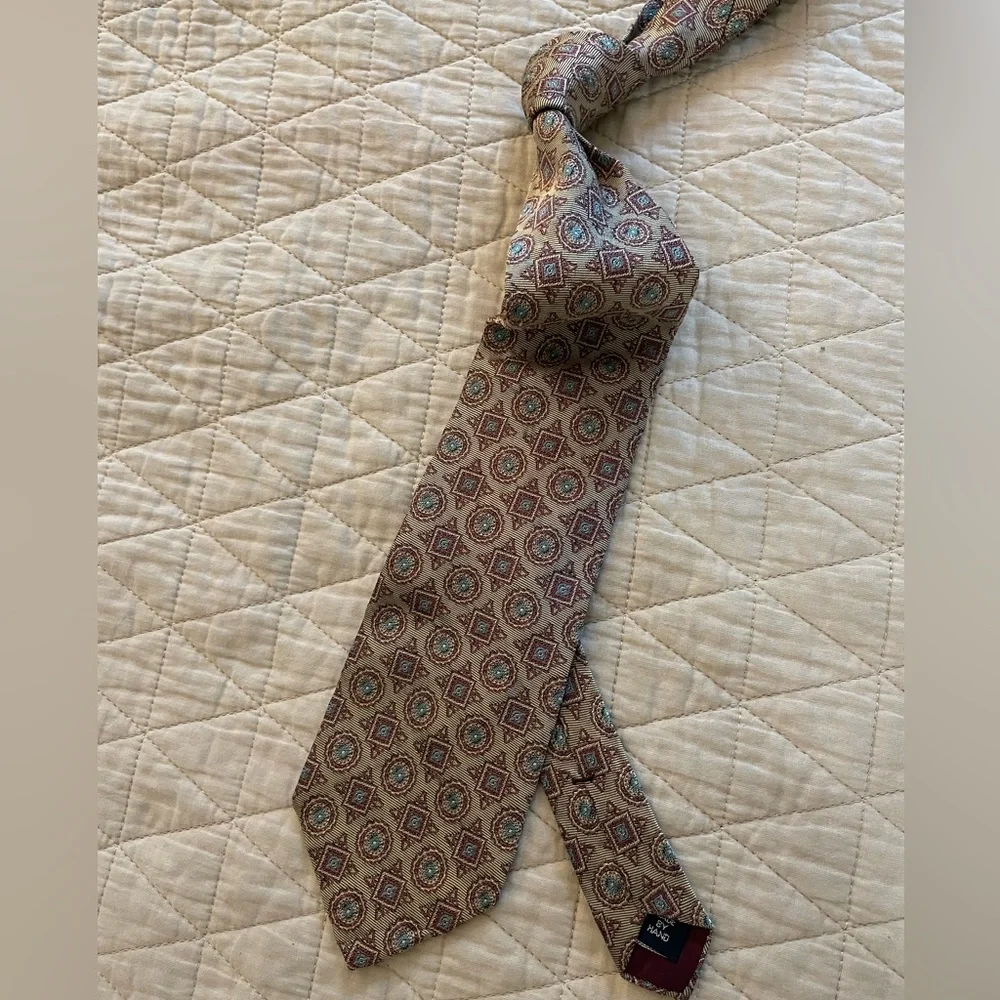 Polo Ralph Lauren Hand‎ Made In USA Vintage Jacquard Medallion Print Silk Tie